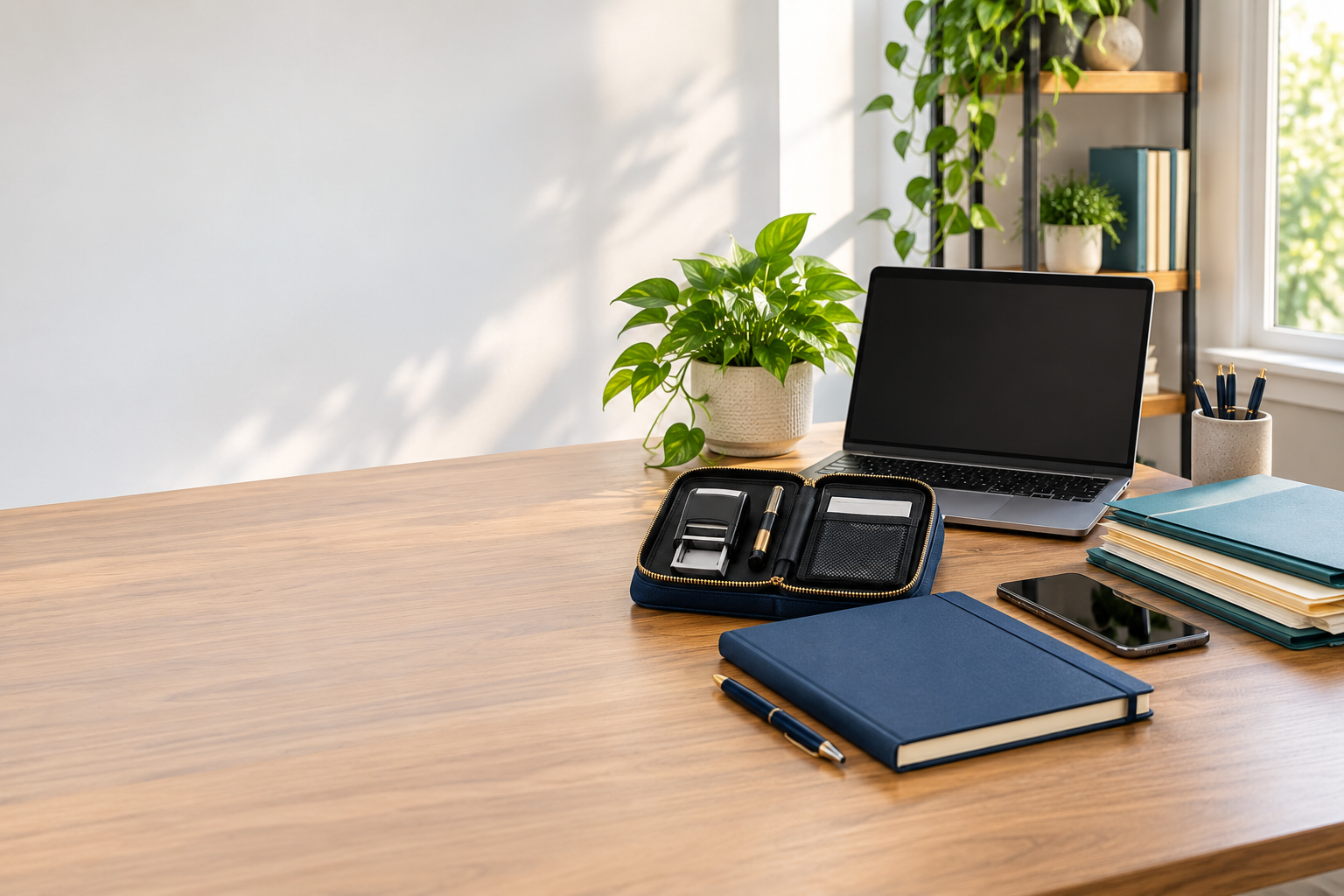 A notary workspace prepared for customer appointments